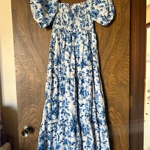 Floral Blue and White Tea lengthDress